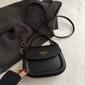 Elegante borsa a sella nera con manico e tracolla regolabile per donna 2024 - Nero