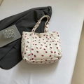 Bolso tote de pana blanca con bordado de fresas y asas dobles para uso diario informal - Blanco