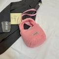 Rosafarbene Lammwoll-Beuteltasche mit verstellbarem Gurt und Herz-Logo-Stickerei - Ohne Anhänger / Rosa