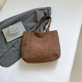 Bolso tote de pana marrón con estampado de fresas y asas dobles frontales - Marrón