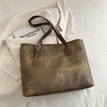 Grand sac cabas marron à motif marbré avec texture cuir rétro et fines lanières - Sans Pendentif / Marron