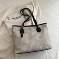 Sac cabas chic en toile grise avec lanières en cuir noir et boucle dorée pour femme - Sans Pendentif / Gris