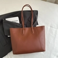 Brown matte leather tote bag with elegant stitching for casual commute and office wear - Reddish Brown Without Pendant