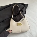 Elegante bolso de hombro media luna blanco crema con cierre de metal dorado mujer - Blanco