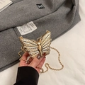 Elegante goldene Schmetterling-Abendtasche mit funkelnden Strasssteinen und Perlenkette - Gold