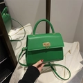 Elegante grüne Leder Umhängetasche mit goldenem Schloss und Griff für Damen Mode - Grün
