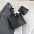 Classic black bucket bag set with matching pouch in soft matte finish for daily commute - Tote Bag and Pouch 2-Piece Set / Black without Pendant