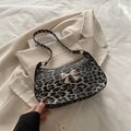 Leopard print baguette bag with silver metal bow and gray leopard texture finish - Leopard Black