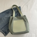 Chic two-tone green tote bag with shoulder strap and front pocket detail in sage green - Green