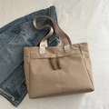Minimalist khaki large-capacity tote bag with woven knot accents and durable webbing strap - Khaki