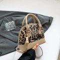Fashionable beige shell handbag with leopard print splice and gold metal buckle strap - Khaki