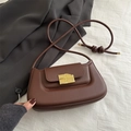 French style dark brown matte leather saddle bag with chocolate gold buckle and slim strap - Brown