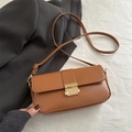 Retro brown crossbody bag with gold buckle and smooth faux leather for women - Brown