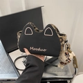 Sac bandoulière oreilles de chat en cuir PU noir et imprimé léopard avec charm ours - Noir Avec Pendentif