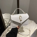 Elegante borsa a mano in pelle PU bianca con fibbia metallica dorata a U - Bianco