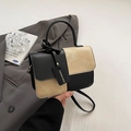 French vintage crossbody bag in black and beige color blocking with top handle - Black