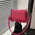 Chic magenta leather crossbody bag featuring textured woven flap and knotted strap details - Rose Red