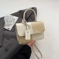 Minimalist beige and brown patchwork leather crossbody bag with a flip-top lid - Off White