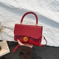 Retro burgundy oil wax leather crossbody bag with vintage gold clasp and top handle - Red