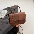 Brown textured patchwork handbag with top handle and vintage crossbody strap - Brown