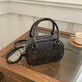 Retro black leather mini Boston bag with lucky CHIC embossing and adjustable strap - Black without Pendant