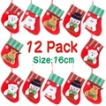 Pack de 12 mini calcetines navideños rojos con Papá Noel y renos en 3D, altura 16 cm - Estilo Personajes Surtidos