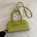 Minimalist light green tote bag with gold metal buckle and dual top handles - Green