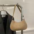 Bolso baguette beige con efecto cocodrilo y anillo metálico para mujer estilo retro - Caqui