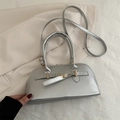 Metallic silver hobo handbag with golden hardware and adjustable long strap - Silver
