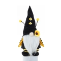 Bee festival gnome plush with sunflower detail and yellow black striped body - Male Style (With White Beard)