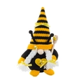 Sunflower Bee Gnome plush with long white braids and a wooden honey stirrer toy - Female Style (With Honey Stirrer)