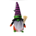 Muñeco gnomo de Halloween con sombrero de araña y escoba de paja decorativa - Estilo de barba