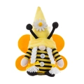 Bee themed plush gnome with yellow black stripes and daisy flower on its hat - Female Style (White Braids)