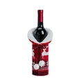 Christmas knitted wine bottle cover with white elk pattern and plush faux fur collar - Red