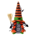 Gnomo de Halloween de peluche con gorro a rayas naranjas y adorno de escoba de paja - Estilo trenza