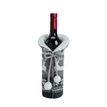 Grey knitted Christmas wine bottle cover featuring elk patterns and white pom-pom decor - Grey