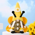 Bee gnome plush doll with striped body, yellow wings, and daisy flower hat decoration - Female Style (White Braids)