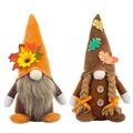 Autumn harvest gnome plush dolls with maple leaves and sunflower on white background - Beard And Pigtail Style