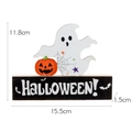 Halloween wooden ghost and pumpkin tabletop ornament with black base and lettering - Ghost Style