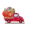 Décoration d'automne camion rouge en bois avec citrouilles colorées sur socle - Style Voiture