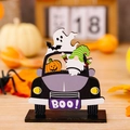 Διακοσμητικό ξύλινο Halloween με νάνο σε μαύρο αυτοκίνητο, φάντασμα και κολοκύθα - Στυλ Φάντασμα