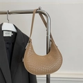 Khaki hobo shoulder bag with crocodile pattern texture and silver hardware finish - Khaki