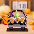 Ξύλινο διακοσμητικό τραπεζιού Halloween με τρεις νάνους σε φορτηγό και γράμματα BOO - Στυλ 3 Ατόμων