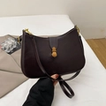Bolso retro francés de piel sintética marrón oscuro con hebilla de metal vintage - Marrón