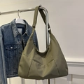 Bolso tote hobo de nailon verde oliva con correa ajustable ancha y gran capacidad total - Verde