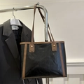 Chique tweekleurige zwarte en bruine shopper met goudkleurige nagels en leer - Zwart