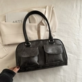 Borsa tote grigio scuro invecchiato con doppie tasche frontali e finiture argento - Marrone