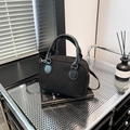 Chic black matte pillow handbag with glossy leather handles and silver hardware - Black without Pendant