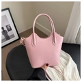 Bolso tipo cubo minimalista rosa en cuero con asas dobles y detalles dorados - Rosa