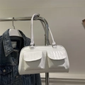 Bolso de hombro blanco con textura de cocodrilo, dos bolsillos frontales y asas - Blanco